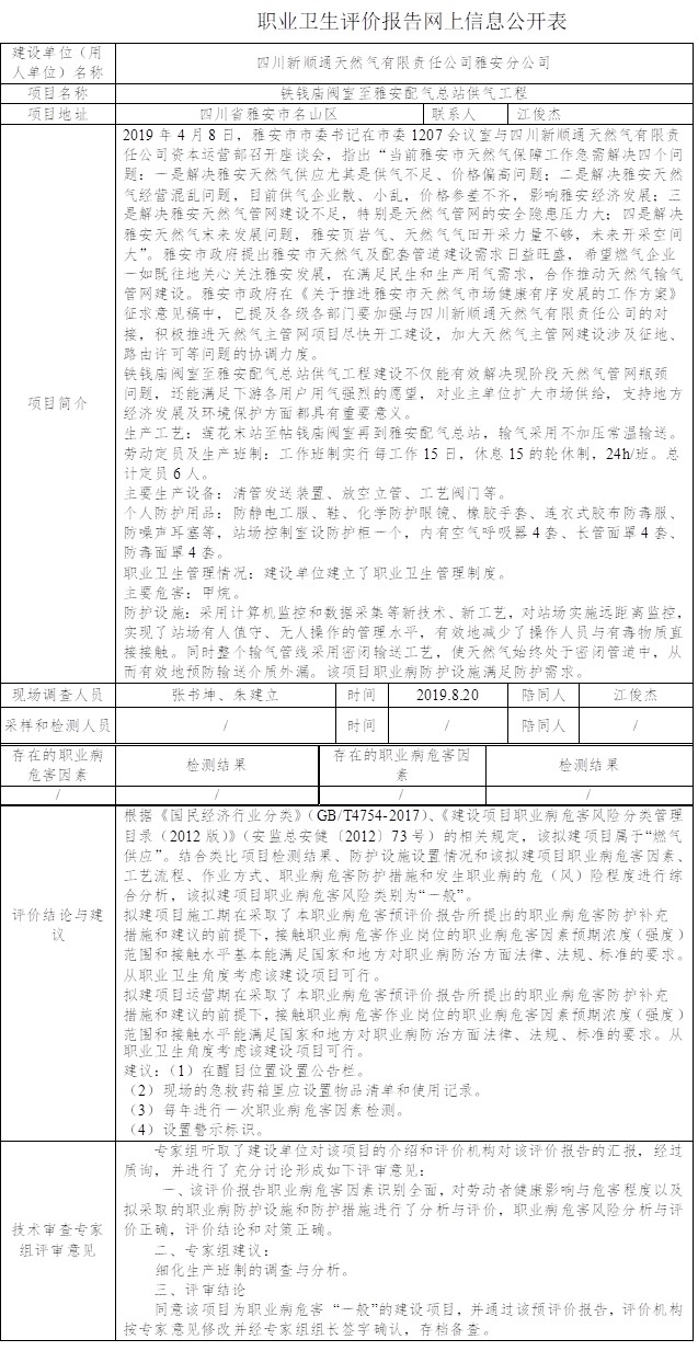 四川新順通天然氣有限責任公司雅安分公司鐵錢廟閥室至雅安配氣總站供氣工程職業病預評價.jpg