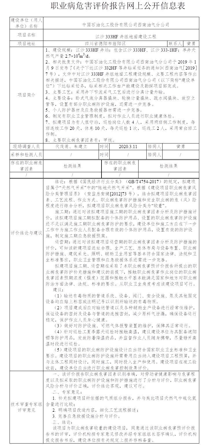 中國石油化工股份有限公司西南油氣分公司江沙333HF井組地面建設工程職業病危害預評價.png