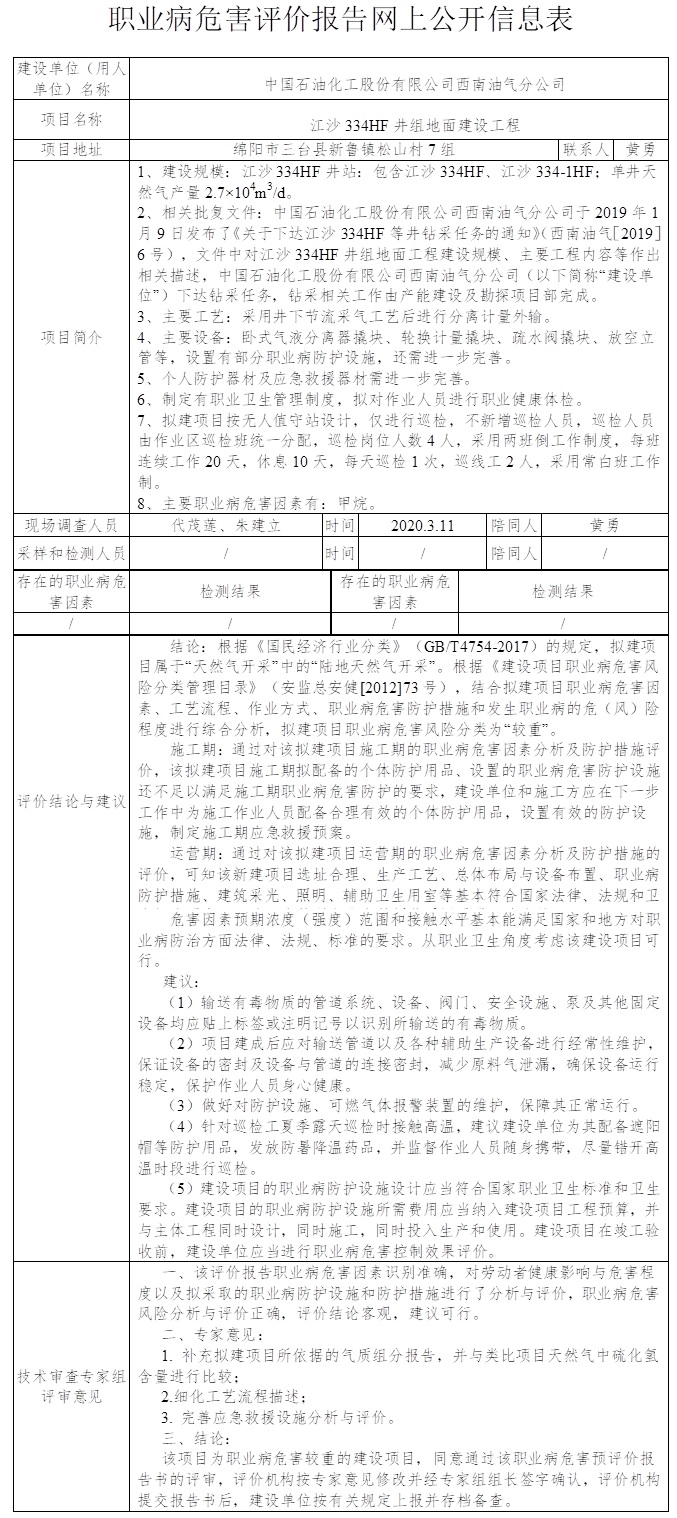 中國石油化工股份有限公司西南油氣分公司江沙334HF井組地面建設工程職業病危害預評價.png