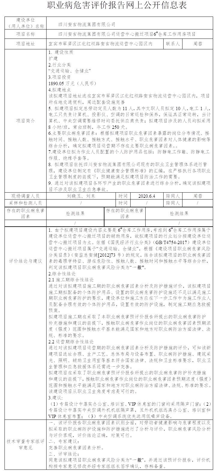 四川安吉物流集團有限公司運營中心搬遷項目6#倉庫工作用房項目職業病危害預評價.jpg