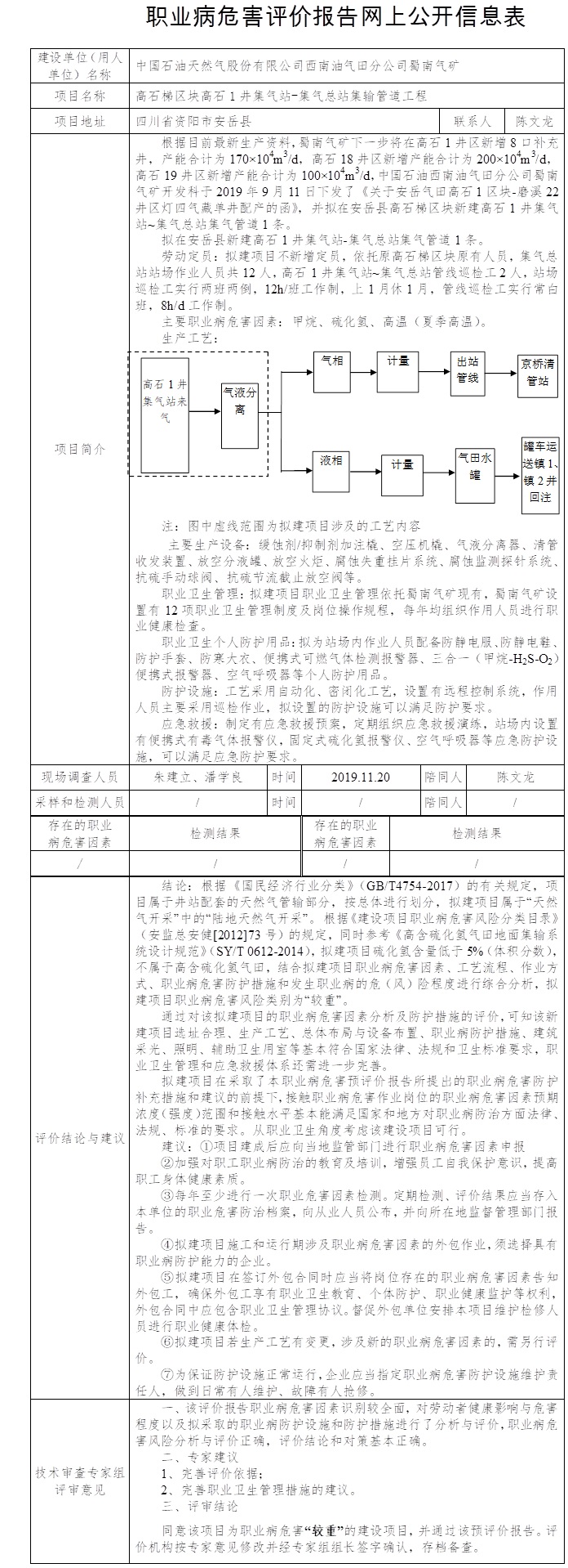 中國石油天然氣股份有限公司西南油氣田分公司蜀南氣礦高石梯區塊高石1井集氣站-集氣總站集輸管道工程職業病危害預評價.jpg