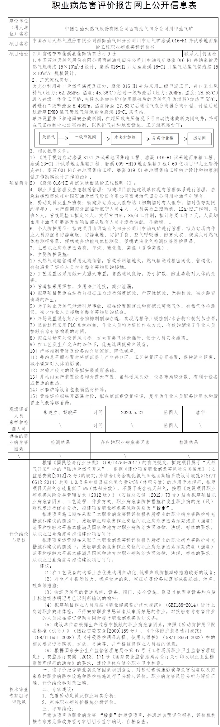 中國石油天然氣股份有限公司西南油氣田分公司川中油氣礦磨溪016-H1井試采地面集輸工程職業病危害預評價.jpg