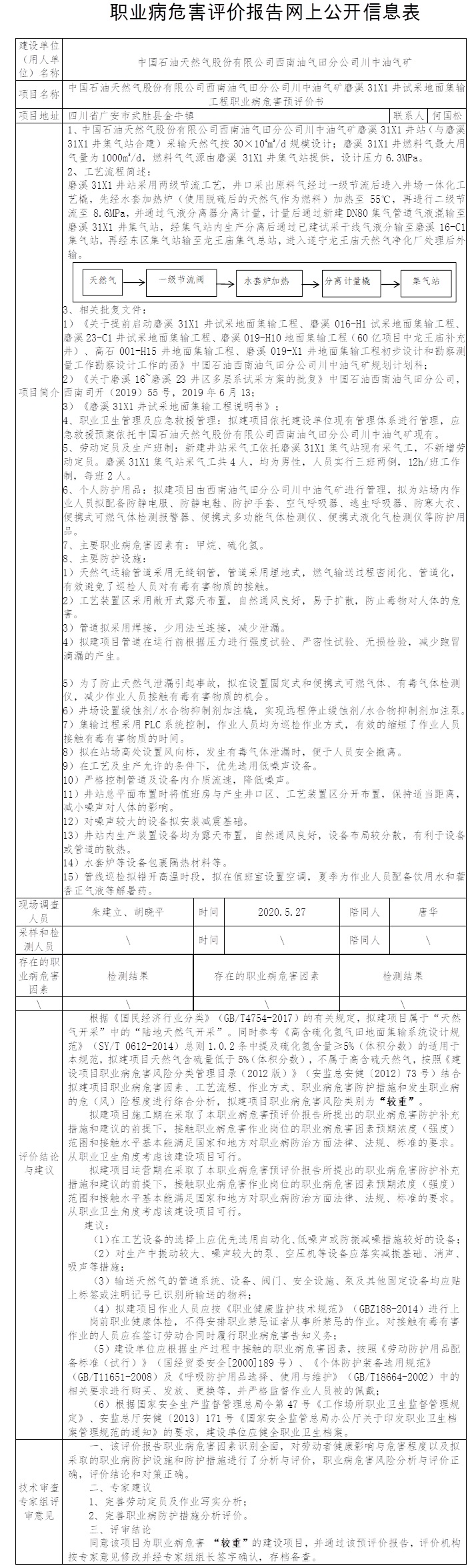 中國石油天然氣股份有限公司西南油氣田分公司川中油氣礦磨溪31X1井試采地面集輸工程職業(yè)病危害預評價.jpg