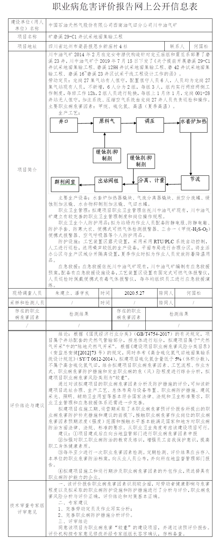 中國石油天然氣股份有限公司西南油氣田分公司川中油氣礦礦磨溪29-C1井試采地面集輸工程職業病危害預評價.jpg