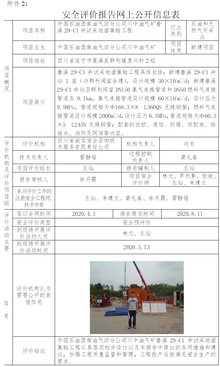 中國石油西南油氣田分公司川中油氣礦磨溪29-C1井試采地面集輸工程安全預評價.jpg