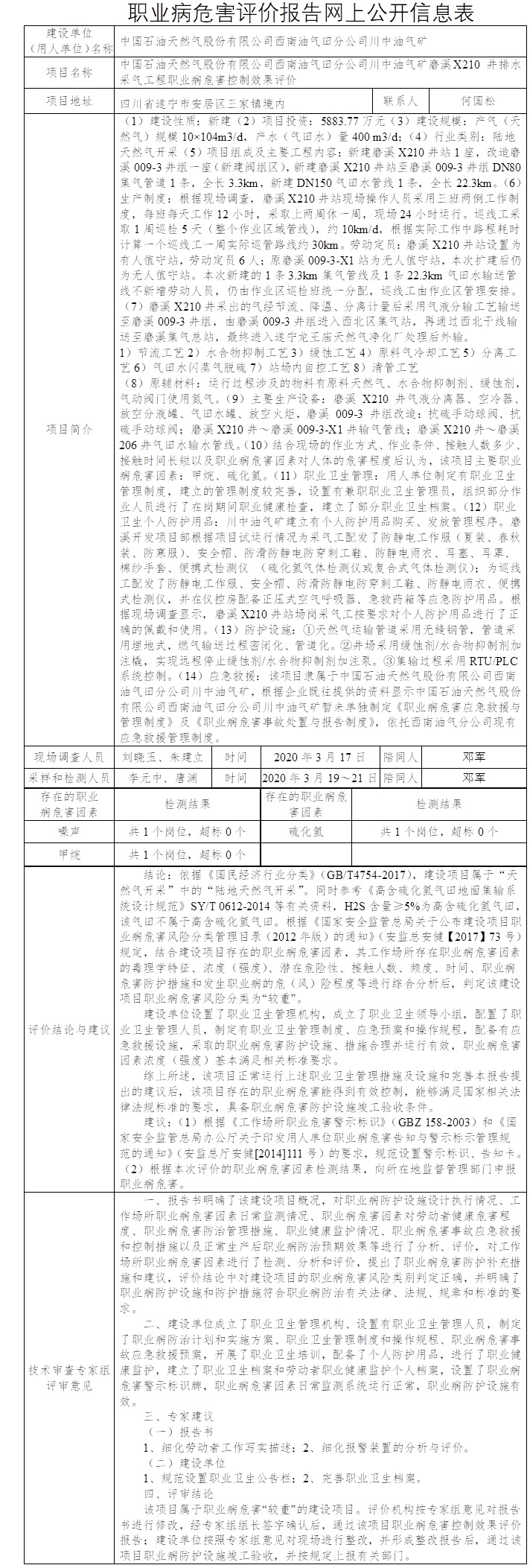 中國石油天然氣股份有限公司西南油氣田分公司川中油氣礦磨溪X210 井排水采氣工程職業(yè)病危害控制效果評價.jpg