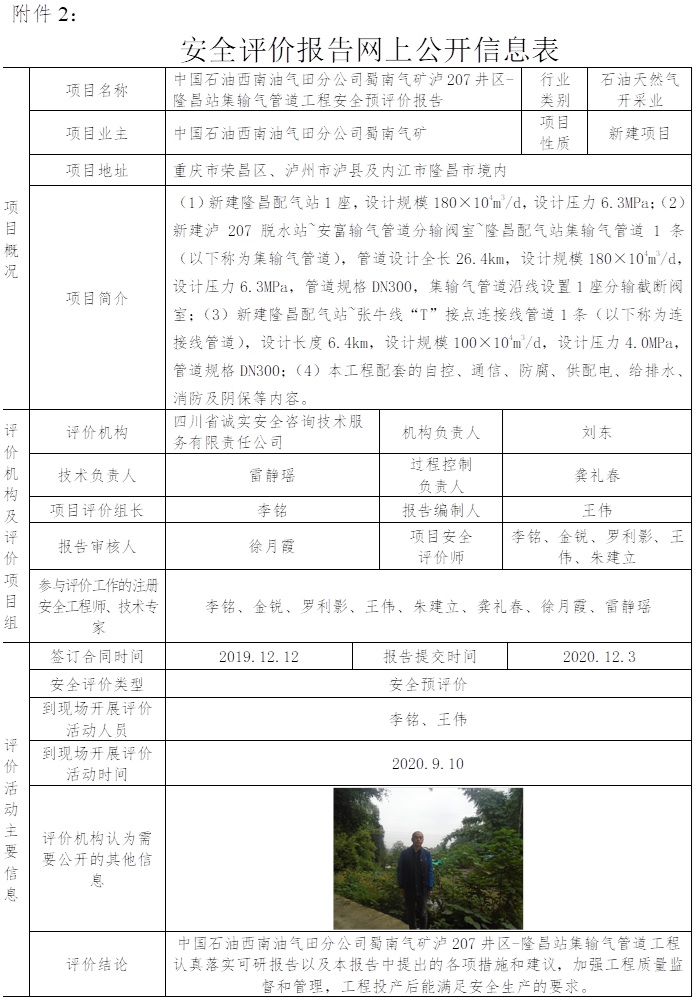 中國石油西南油氣田分公司蜀南氣礦瀘207井區(qū)-隆昌站集輸氣管道工程安全預(yù)評價（四川）.jpg