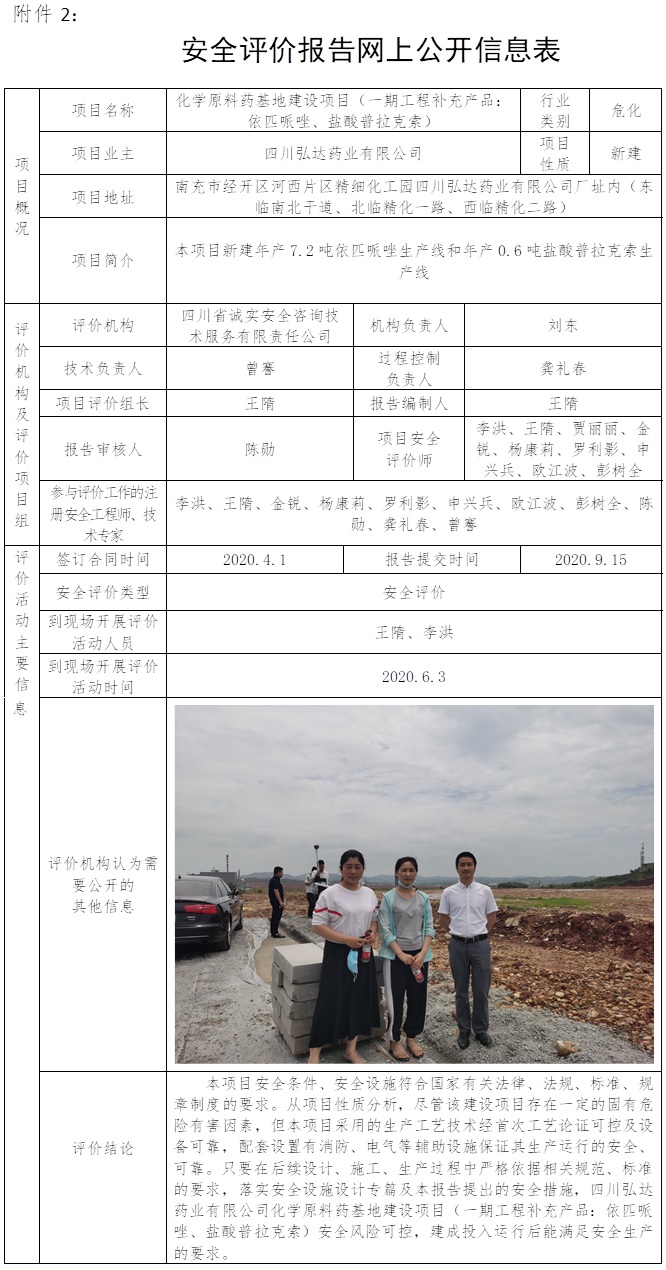 四川弘達藥業(yè)有限公司化學原料藥基地建設(shè)項目（一期工程補充產(chǎn)品：依匹哌唑、鹽酸普拉克索）安全評價.jpg