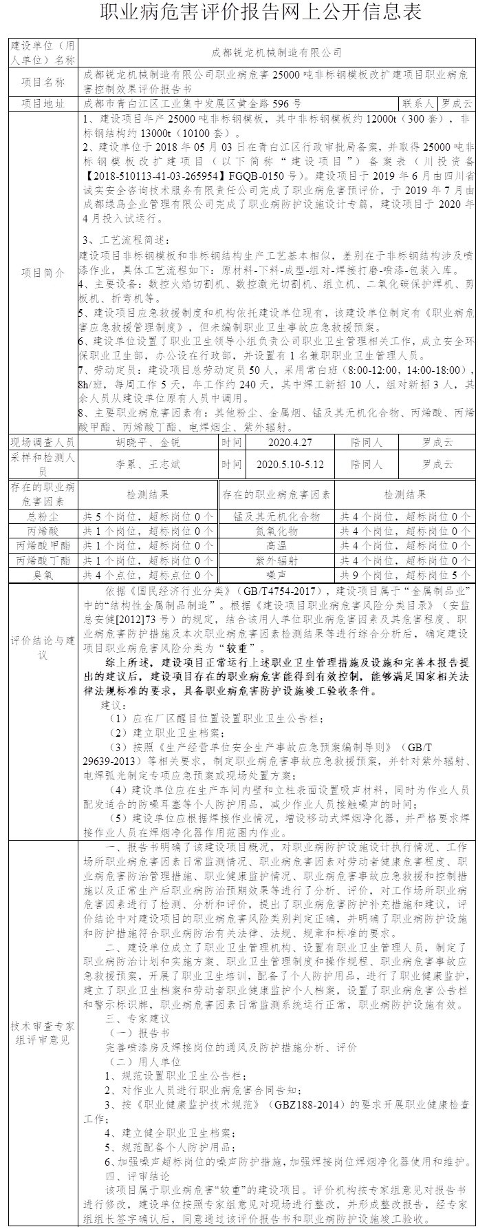 成都銳龍機械制造有限公司職業病危害25000噸非標鋼模板改擴建項目職業病危害控制效果評價.jpg