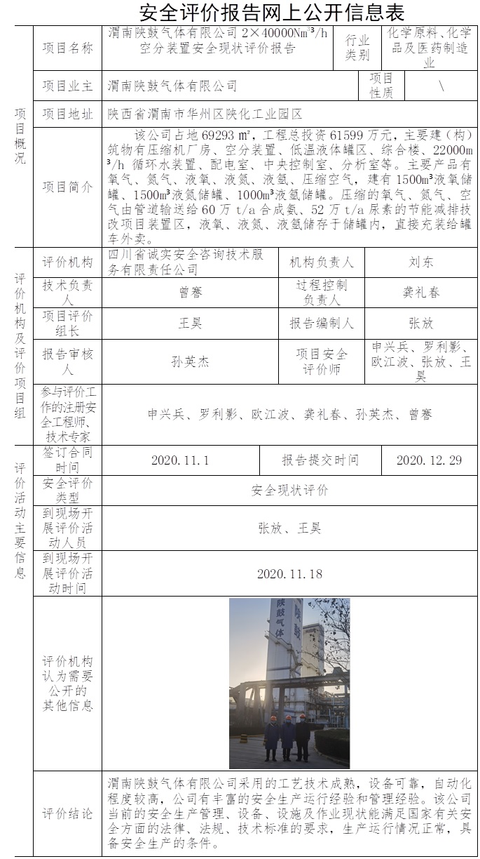 渭南陜鼓氣體有限公司2×40000Nm33h空分裝置安全現狀評價.jpg