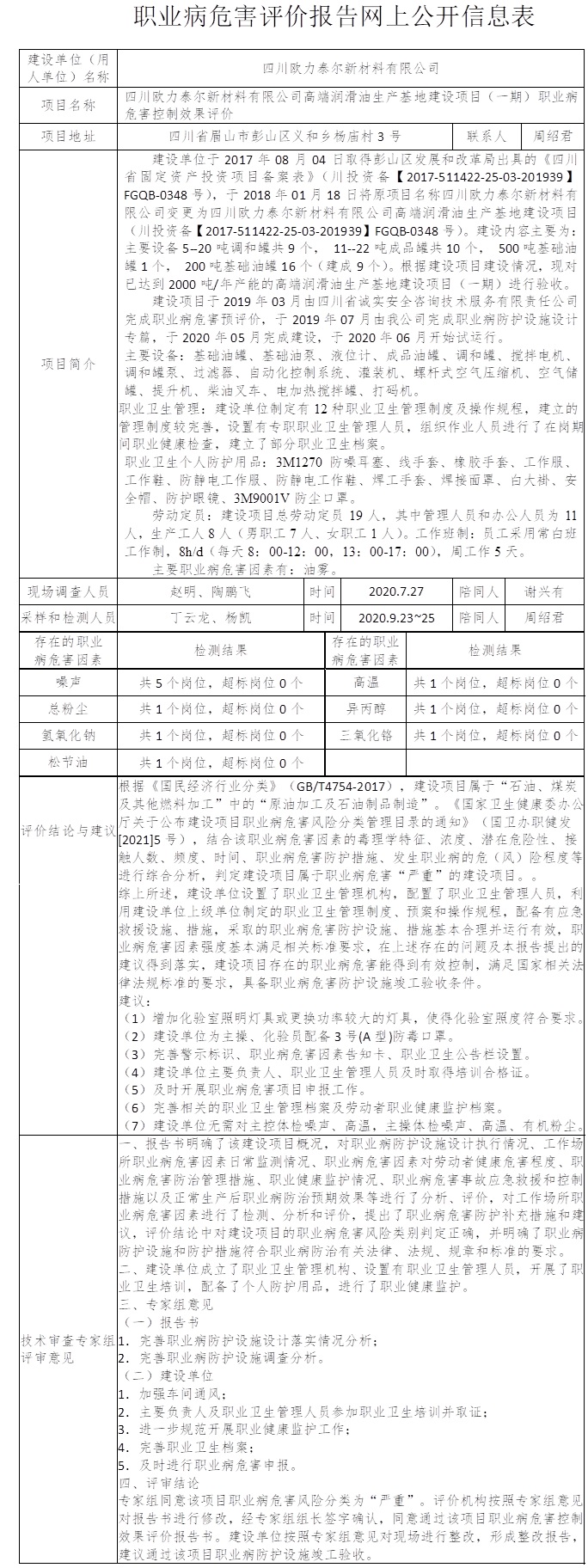 四川歐力泰爾新材料有限公司高端潤滑油生產(chǎn)基地建設(shè)項目（一期）職業(yè)病危害控制效果評價.jpg