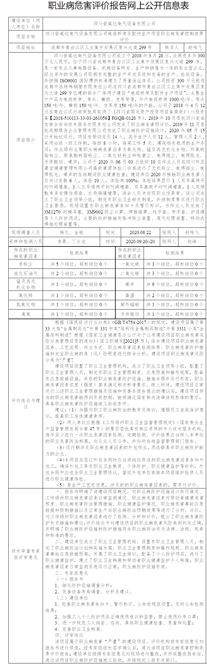 四川普威達電氣設備有限公司電纜橋架及配件生產項目職業病危害控制效果評價.jpg