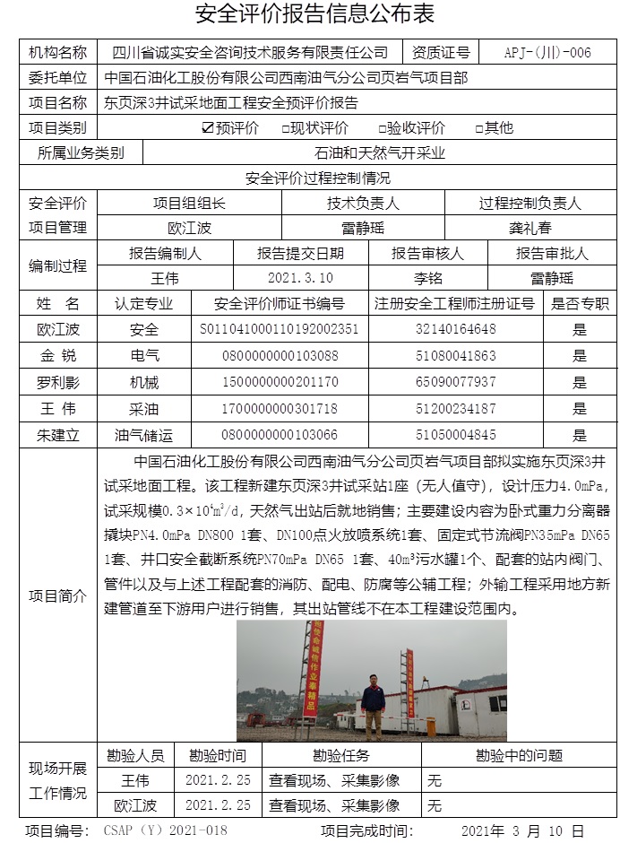 中國石油化工股份有限公司西南油氣分公司頁巖氣項目部東頁深3井試采地面工程安全預評價.jpg