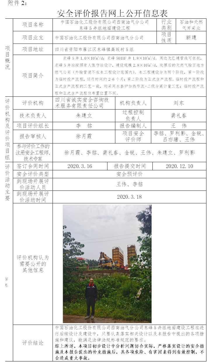 中國石油化工股份有限公司西南油氣分公司東峰5井組地面建設工程安全預評價.jpg