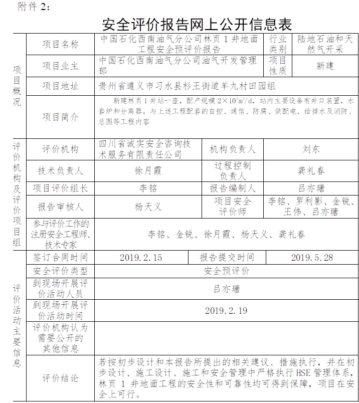 中國石化西南油氣分公司林頁1井地面工程安全預(yù)評價.jpg