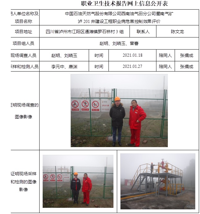 中國石油天然氣股份有限公司西南油氣田分公司蜀南氣礦瀘201井建設工程職業病危害控制效果評價.jpg
