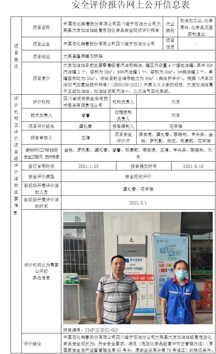 中國石化銷售股份有限公司四川遂寧石油分公司大英縣大發(fā)加油站經(jīng)營危險化學(xué)品安全現(xiàn)狀評價.jpg