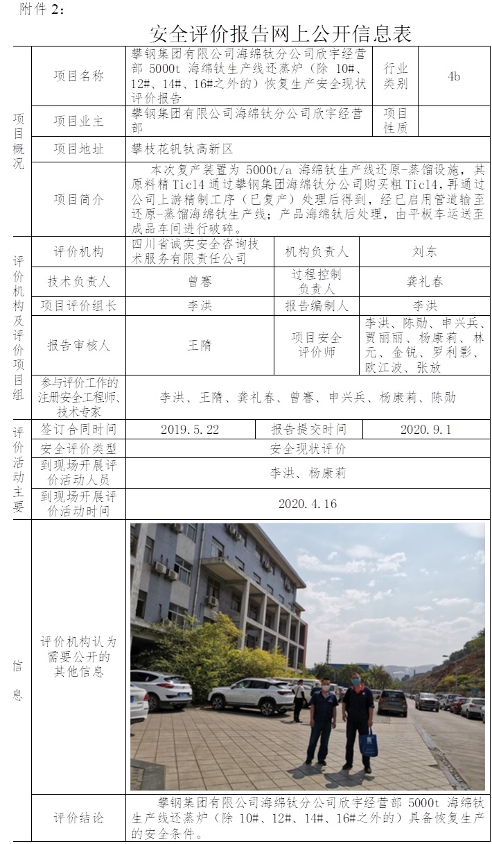 攀鋼集團(tuán)有限公司海綿鈦分公司欣宇經(jīng)營部5000t海綿鈦生產(chǎn)線還蒸爐（除10#、12#、14#、16#之外的）恢復(fù)生產(chǎn)安全現(xiàn)狀評價.jpg