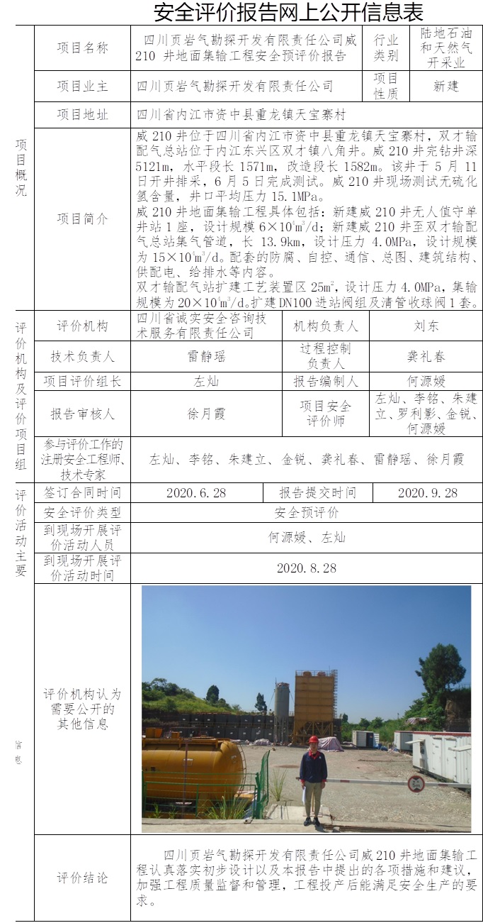 四川頁巖氣勘探開發有限責任公司威 210 井地面集輸工程安全預評價.jpg