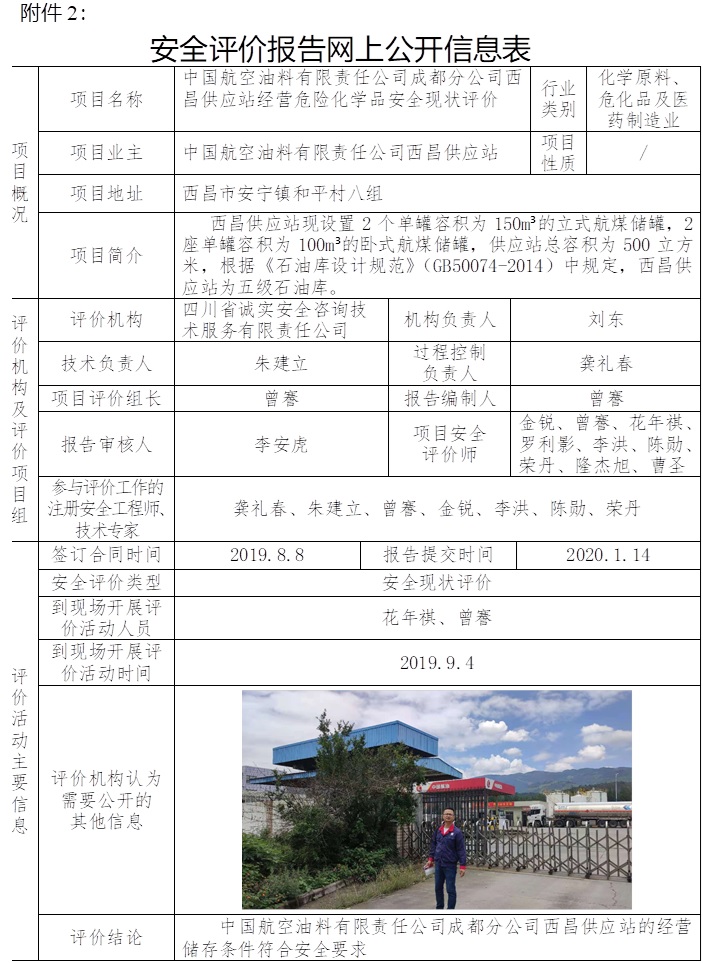 中國航空油料有限責任公司成都分公司西昌供應站經營危險化學品安全現狀評價.jpg