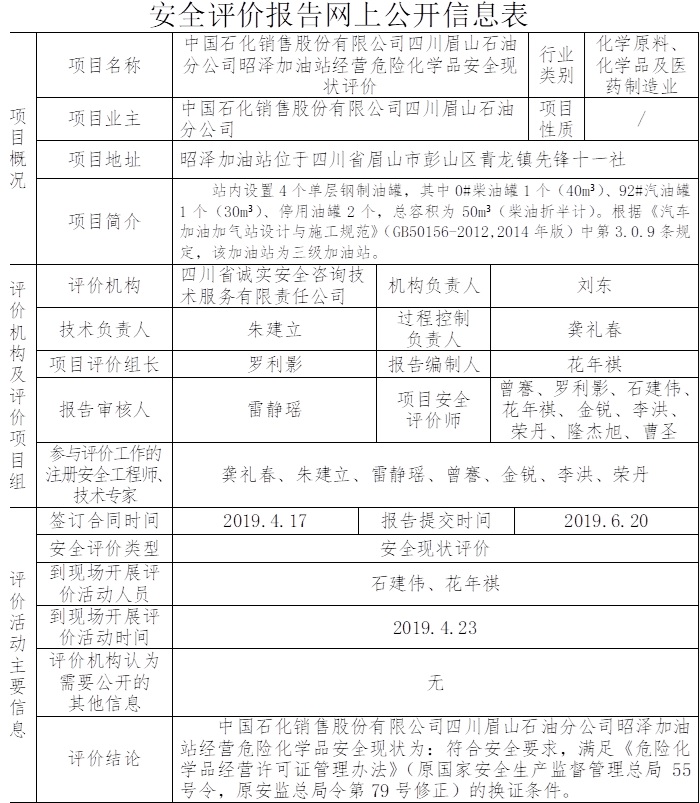 中國石化銷售股份有限公司四川眉山石油分公司昭澤加油站經營危險化學品安全現狀評價.jpg