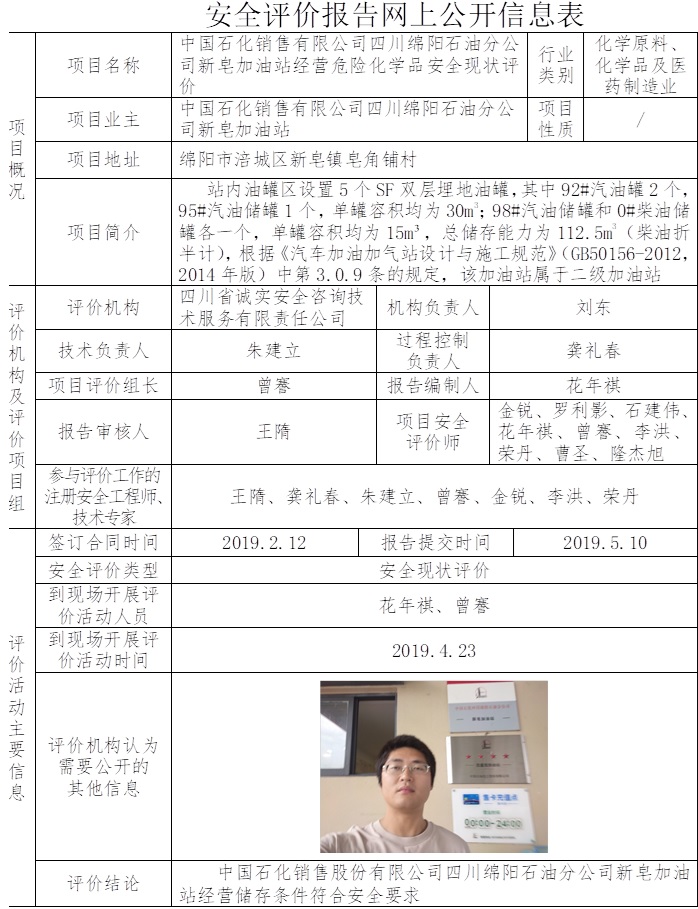 中國石化銷售有限公司四川綿陽石油分公司新皂加油站經營危險化學品安全現狀評價.jpg