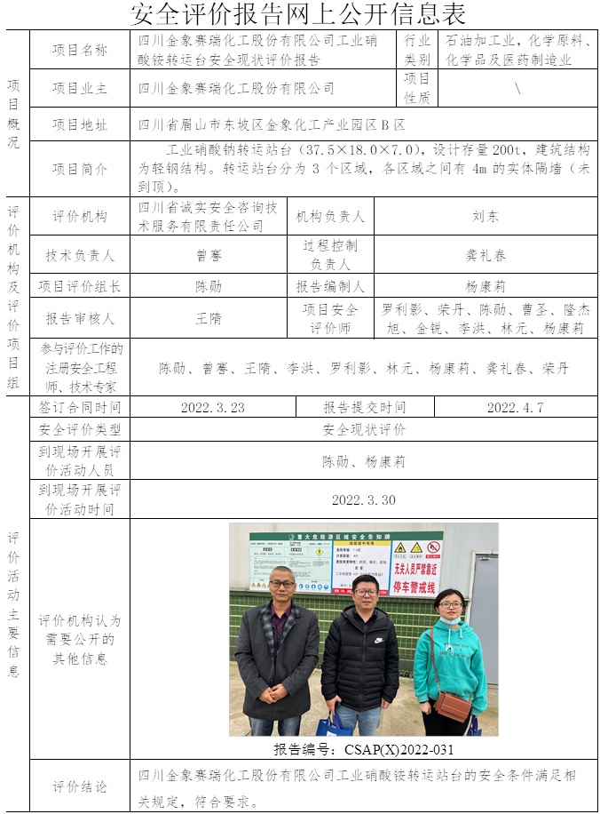 四川金象賽瑞化工股份有限公司工業(yè)硝酸銨轉(zhuǎn)運臺安全現(xiàn)狀評價.jpg