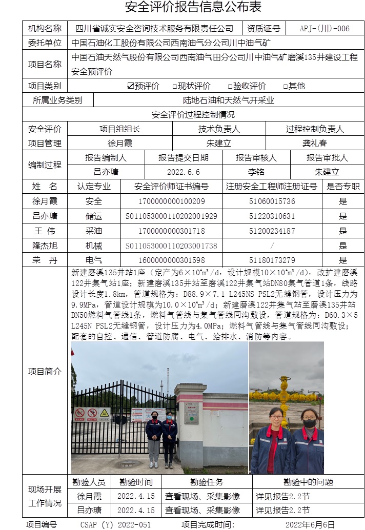 中國石油天然氣股份有限公司西南油氣田分公司川中油氣礦磨溪135井建設工程安全預評價.jpg