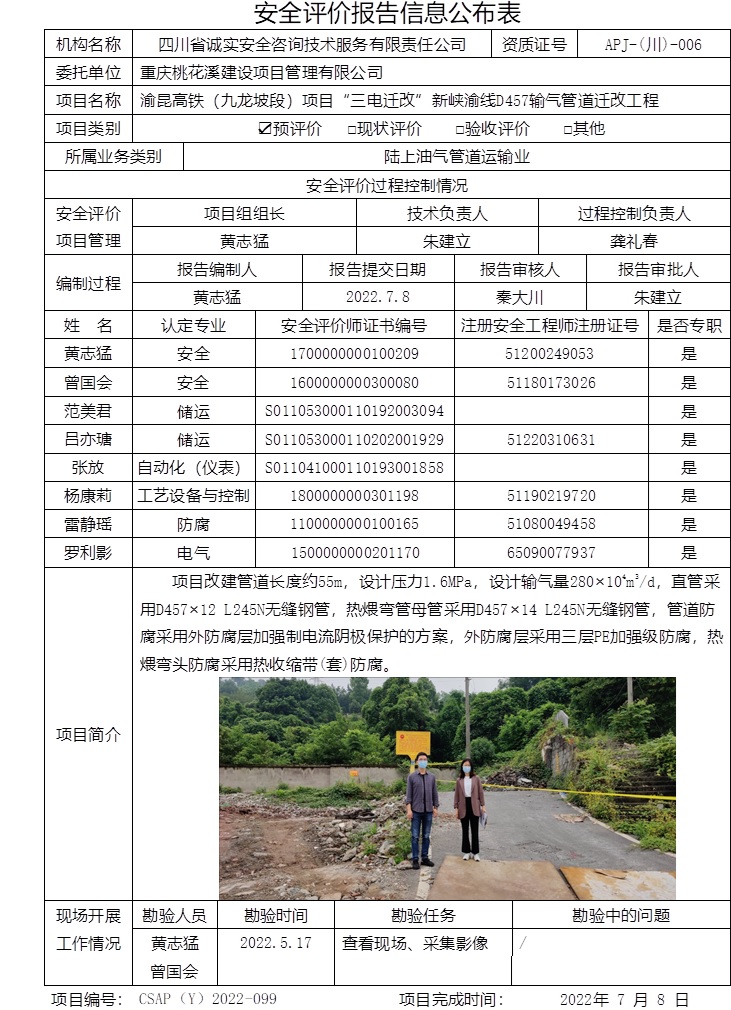 重慶桃花溪建設(shè)項目管理有限公司渝昆高鐵（九龍坡段）項目“三電遷改”新峽渝線D457輸氣管道遷改工程預(yù)評價.jpg