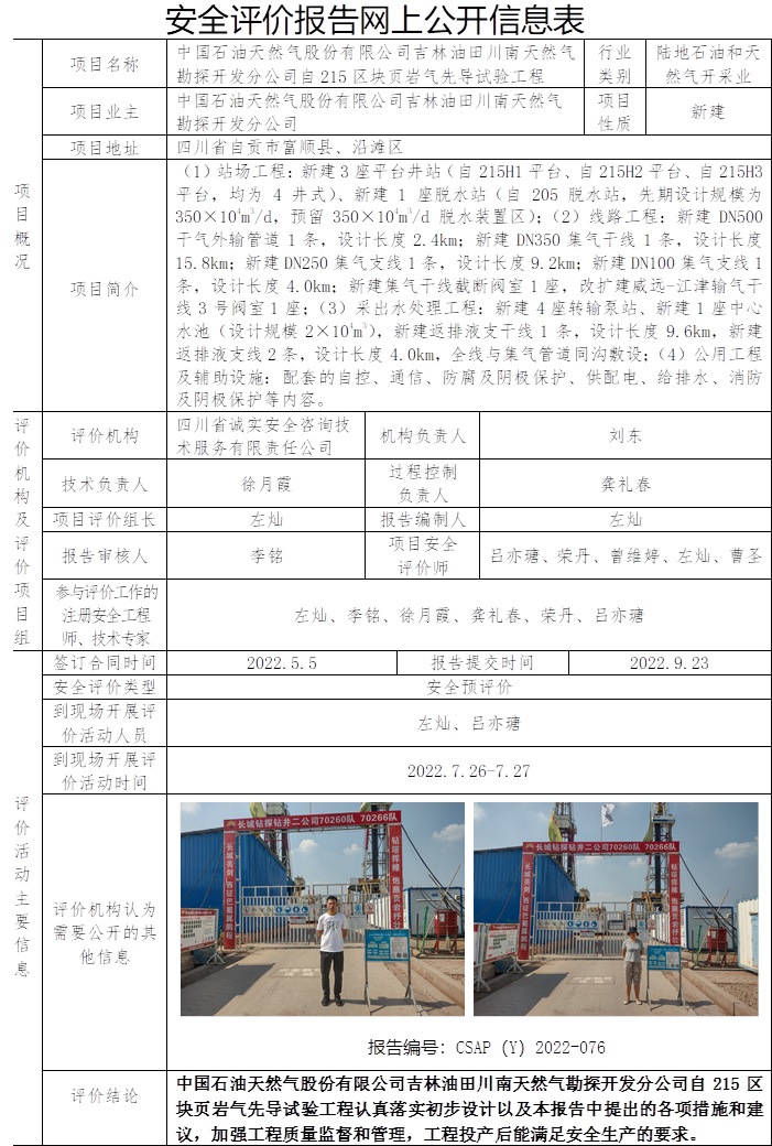 中國石油天然氣股份有限公司吉林油田川南天然氣勘探開發(fā)分公司自215區(qū)塊頁巖氣先導(dǎo)試驗工程安全預(yù)評價.jpg