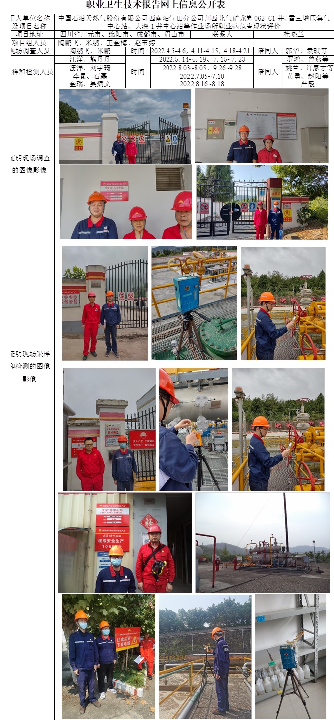中國石油天然氣股份有限公司西南油氣田分公司川西北氣礦龍崗062-C1井、雷三增壓集氣中心站、大深1井中心站等作業場所職業病危害現狀評價.jpg