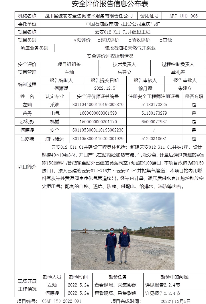 中國石油西南油氣田分公司重慶氣礦云安012-X11-C1井建設工程預評價.jpg