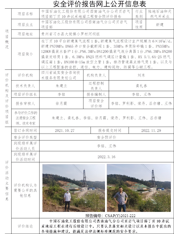 中國石油化工股份有限公司西南油氣分公司頁巖氣項目部丁頁10井試采地面工程安全預評價.jpg