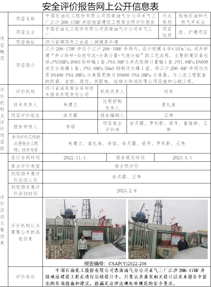 中國(guó)石油化工股份有限公司西南油氣分公司采氣三廠江沙206-17HF井組地面建設(shè)工程安全預(yù)評(píng)價(jià).jpg
