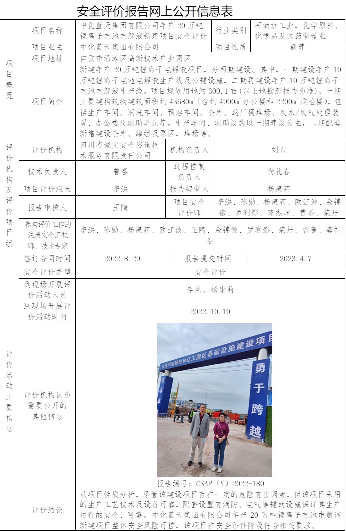 CSAP（Y）2022-180  中化藍天集團有限公司年產20萬噸鋰離子電池電解液新建項目安全評價報告.jpg