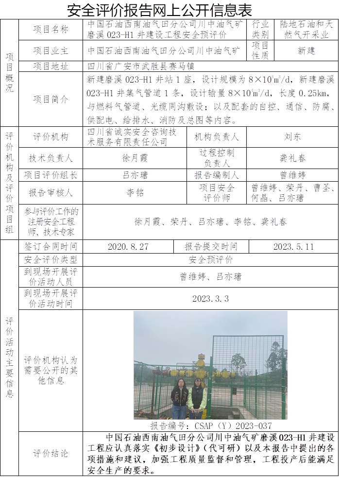 CSAP（Y）2023-037 中國石油西南油氣田分公司川中油氣礦磨溪023-H1井建設(shè)工程安全預(yù)評價報告.jpg