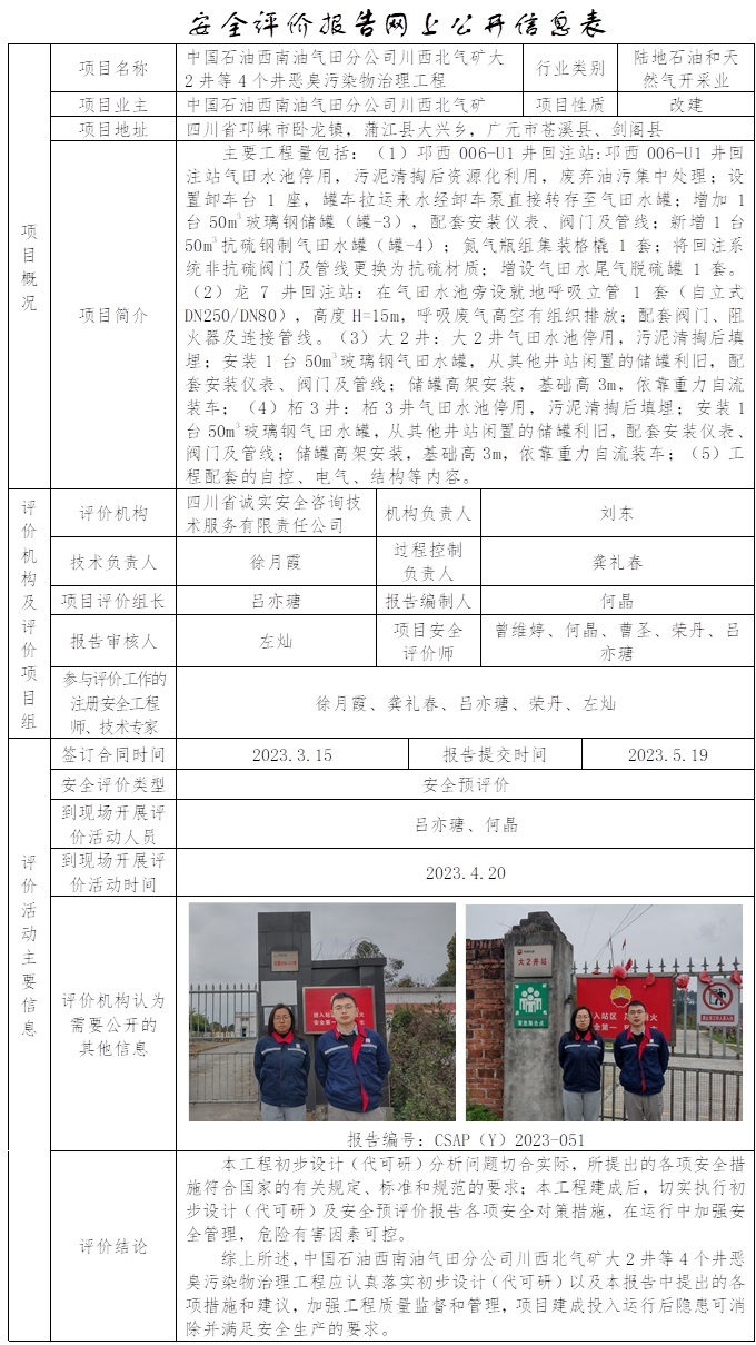CSAP（Y）2023-051 中國石油西南油氣田分公司川西北氣礦大2井等4個井惡臭污染物治理工程安全預評價.jpg