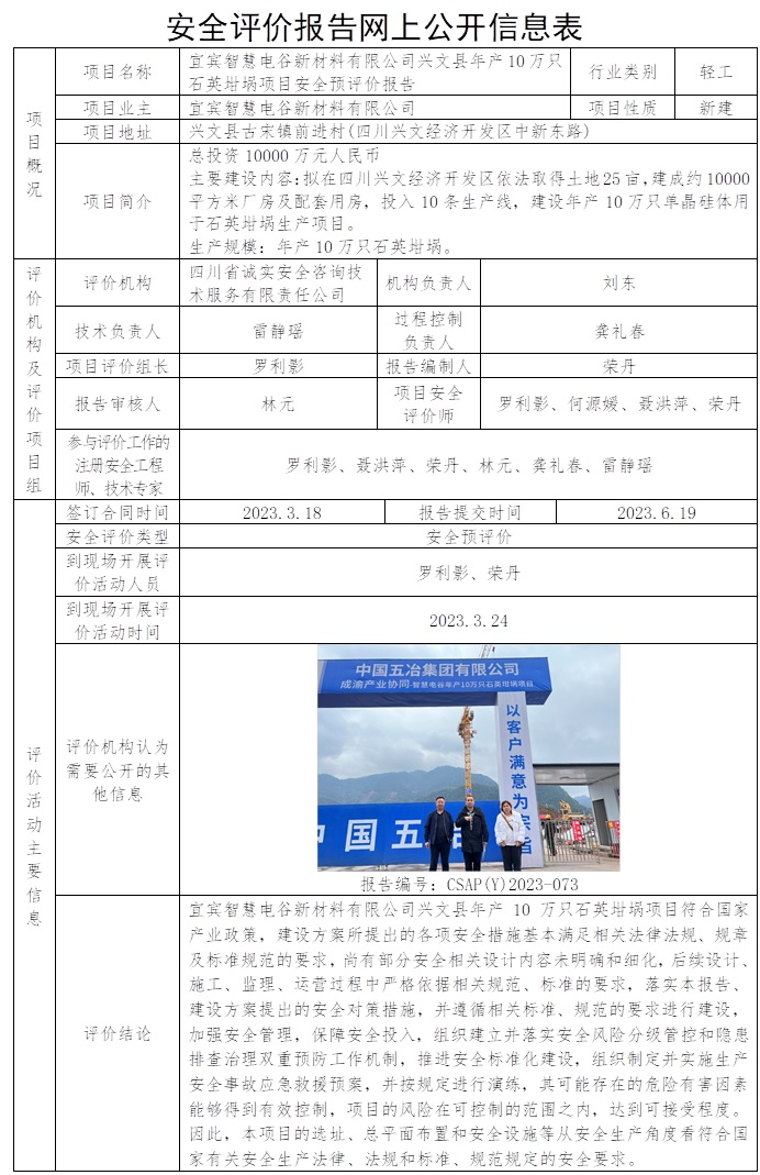 CSAP(Y)2023-073 宜賓智慧電谷新材料有限公司興文縣年產(chǎn)10萬(wàn)只石英坩堝項(xiàng)目安全預(yù)評(píng)價(jià)報(bào)告 2023.6.19.jpg