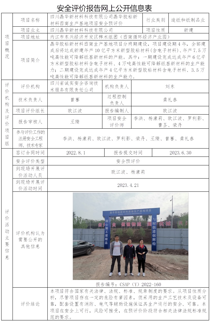 CSAP（Y）2022-160 四川晶華新材料科技有限公司晶華膠粘新材料西南生產基地項目安全預評價報告.jpg