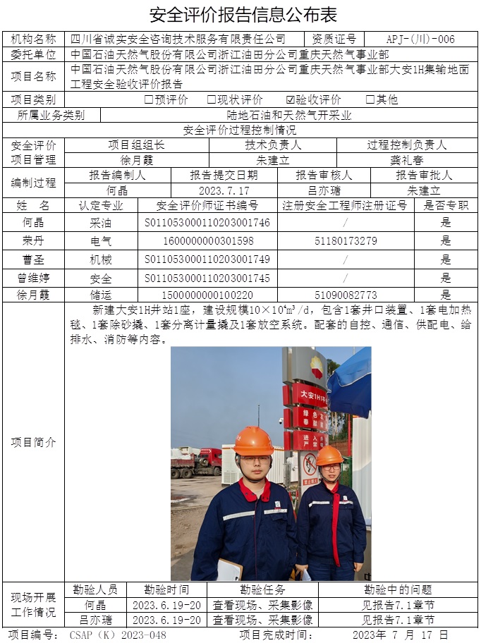 CSAP（K）2023-048  中國石油浙江油田分公司重慶天然氣事業部大安1H集輸地面工程安全驗收-重慶格式.jpg