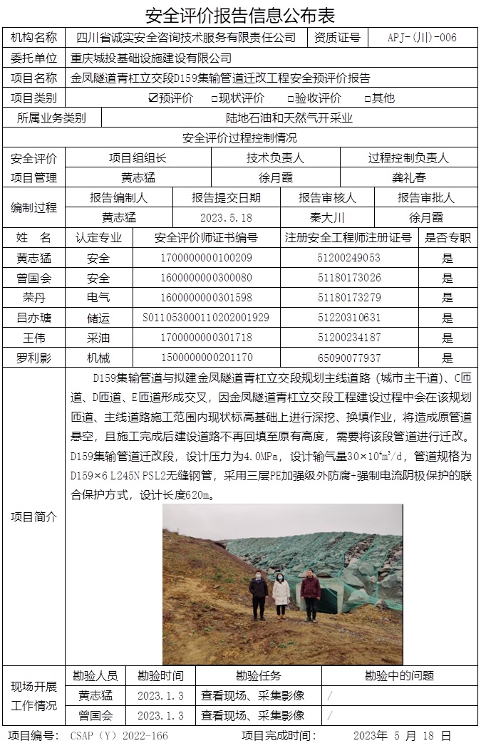 CSAP（Y）2022-166 金鳳隧道青杠立交段D159集輸管道遷改工程安全預評價報告.jpg