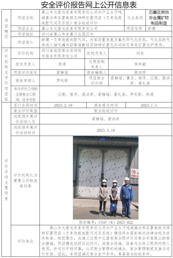 CSAP（K）2023-022 眉山方大蓉光炭素有限責任公司年產2.5萬噸超高功率石墨電極及特種石墨項目（艾奇遜提純配氣間及系統）安全驗收評價.jpg