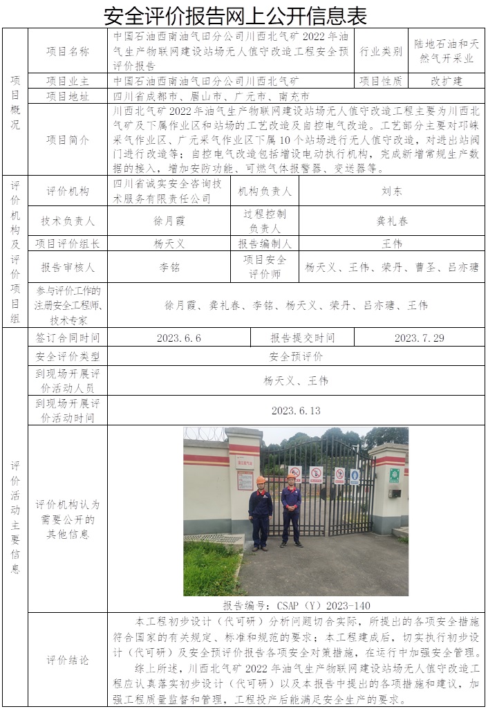 CSAP（Y）2023-140 中國石油西南油氣田分公司西北氣礦2022年油氣生產(chǎn)物聯(lián)網(wǎng)建設(shè)站場無人值守改造工程安全預評價報告.jpg