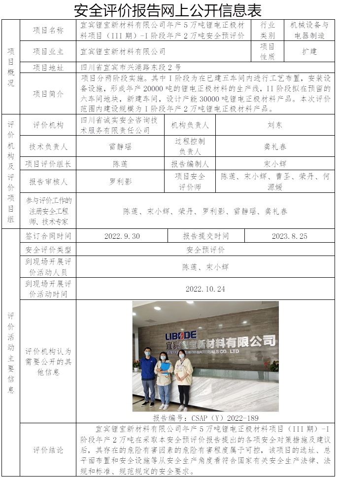 CSAP（Y）2022-189 宜賓鋰寶新材料有限公司年產5萬噸鋰電正極材料項目（III期）-I階段年產2萬噸安全預評價.jpg