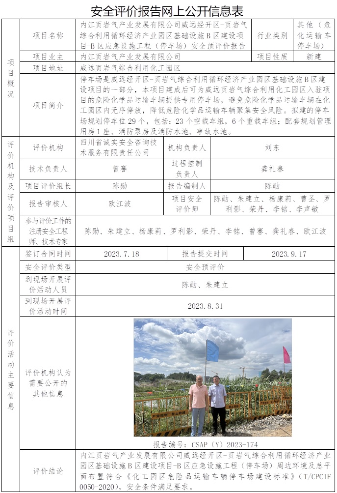 更換原公司網站信息，協會不管    網上公開信息表CSAP（Y）2023-174內江頁巖氣產業發展有限公司威遠經開區-頁巖氣綜合利用循環經濟產業園區基礎設施B區建設項目-B區應急設施工程（停車場）安全預評價報告.jpg