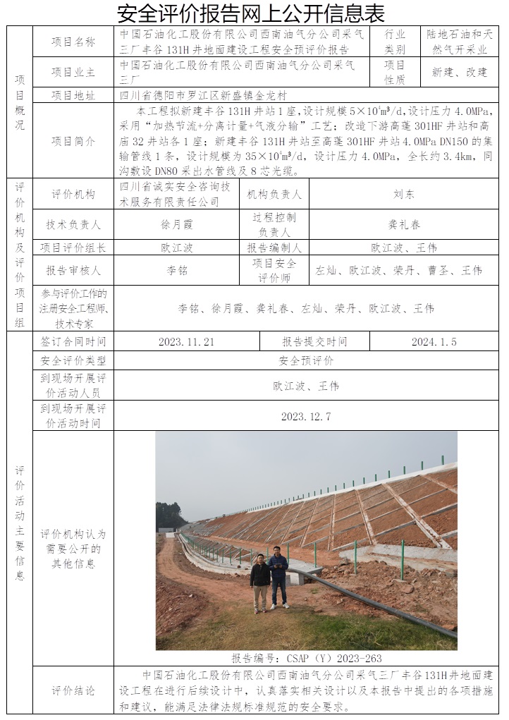CSAP（Y）2023-263 中國石油化工股份有限公司西南油氣分公司采氣三廠豐谷131H井地面建設工程安全預評價報告.jpg