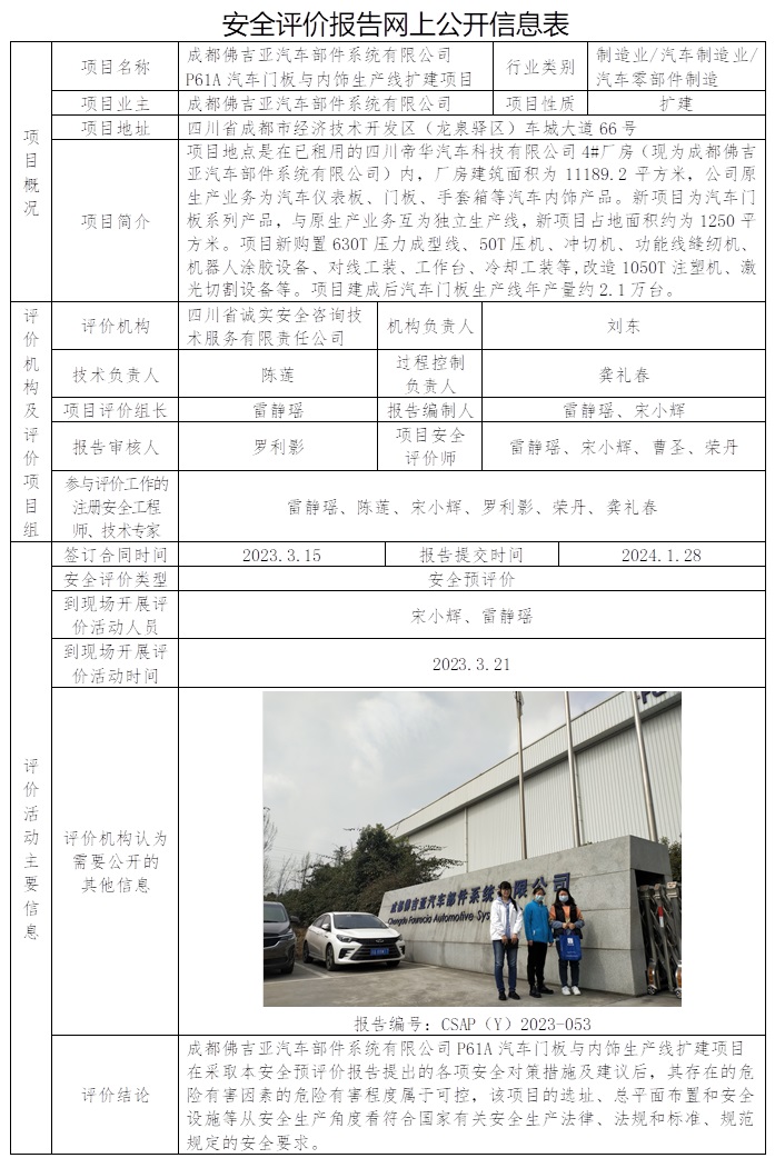 CSAP（Y）2023-053 成都佛吉亞汽車部件系統(tǒng)有限公司P61A汽車門板與內(nèi)飾生產(chǎn)線擴(kuò)建項(xiàng)目安全預(yù)評(píng)價(jià)報(bào)告.jpg