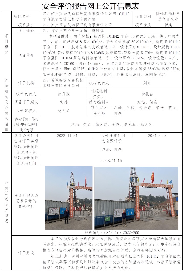 CSAP（Y）2022-200 四川頁巖氣勘探開發有限責任公司陽101H42平臺地面集輸工程安全預評價報告.jpg
