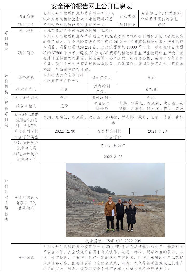 CSAP（Y）2022-209 四川天舟生物質能源科技有限公司20萬噸年廢棄動植物油脂生產生物燃料項目安全評價.jpg