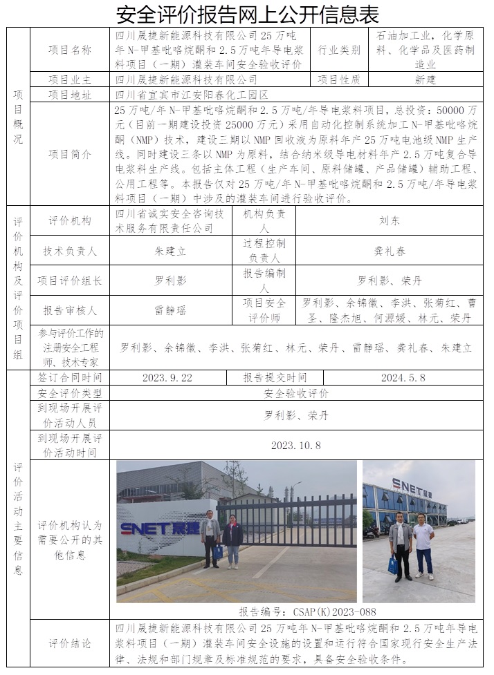 CSAP（K）2023-088 四川晟捷新能源科技有限公司25萬噸年N-甲基吡咯烷酮和2.5萬噸年導電漿料項目（一期）灌裝車間安全驗收評價報告.jpg